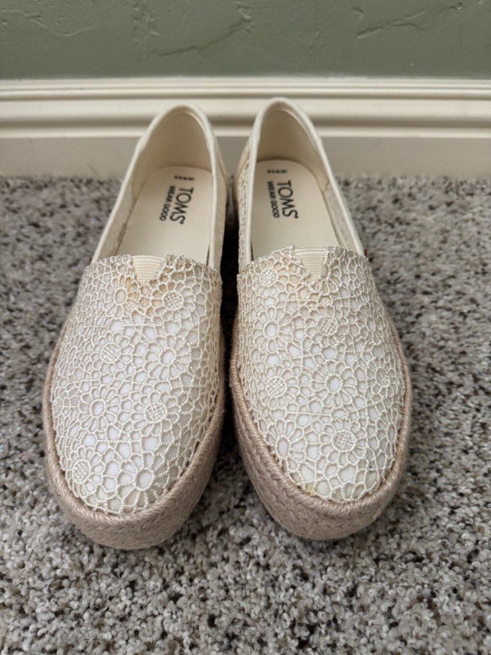 TOMS Women's Valencia Platform Espadrilles in Natural Moroccan Crochet, W6.5 LN
